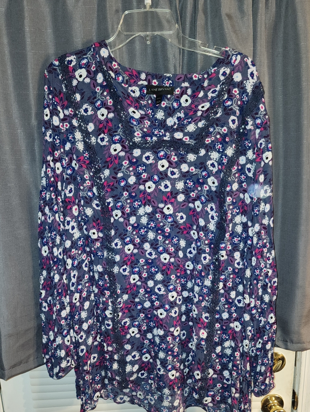 Lane Bryant Navy Floral Top with Pink & White Accents